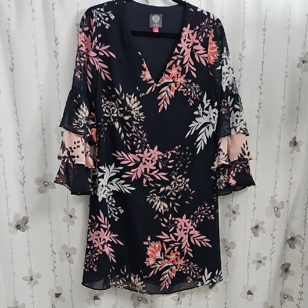 Vince Camuto Navy Pink Bell Sleeve Dress SIZE 8